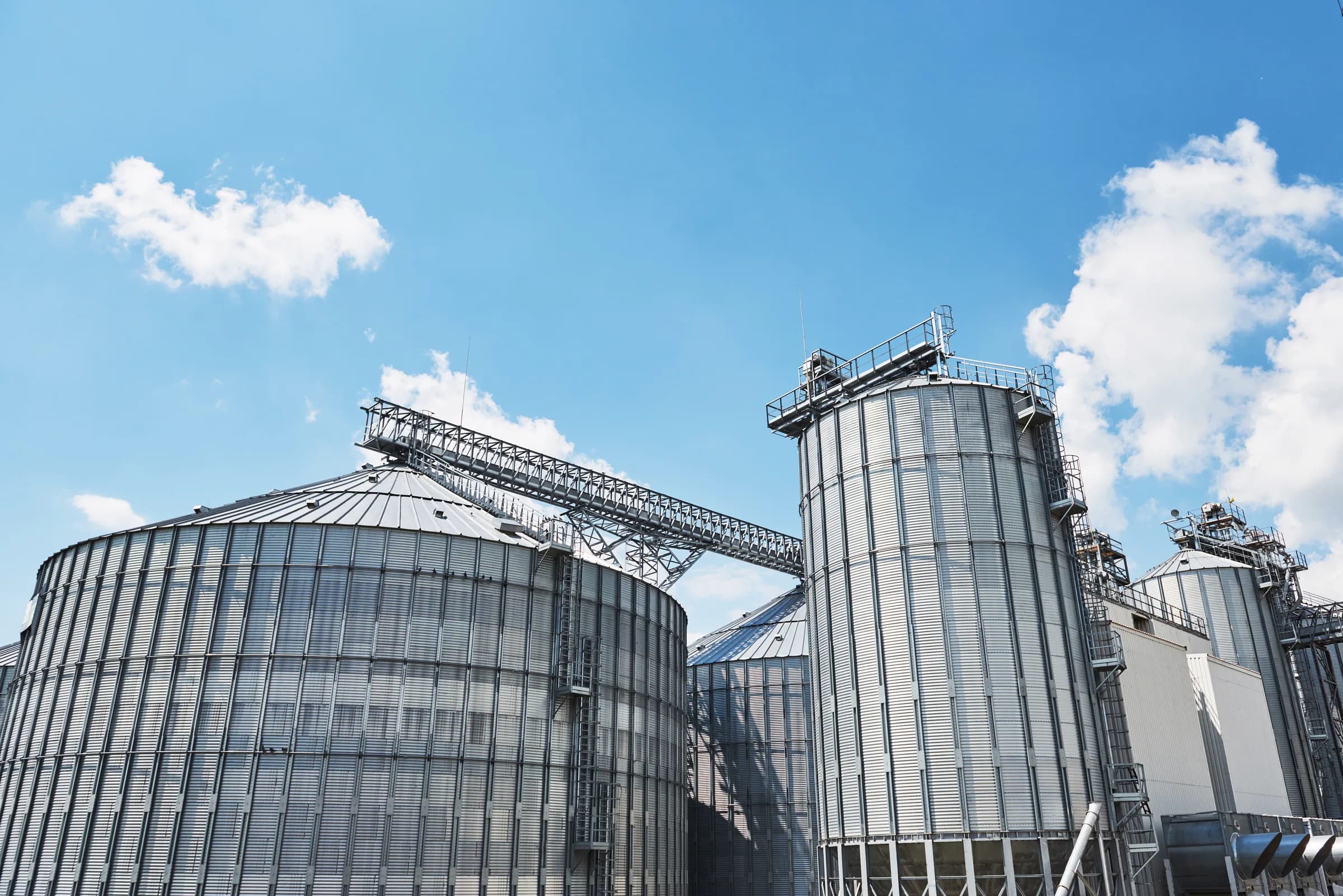 Grain silos at sunset